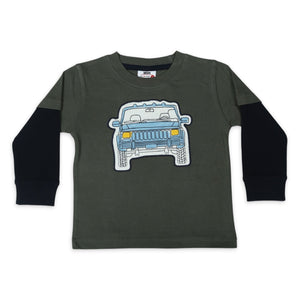 Mish Jeep Applique 2fer l/s Tee ~ Olive/Navy