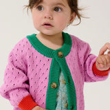 Bobo Choses Baby Color Block Knit Cardigan ~ Fuchsia Multi
