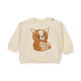 Bean's Barcelona Reading Cat Sweatshirt & Corduroy Pants Set ~ Ecru/Brown