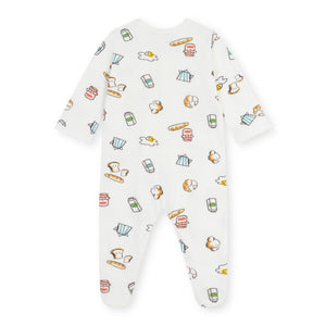 Petit Bateau Front Snap French Breakfast Print Footie ~ White Multi