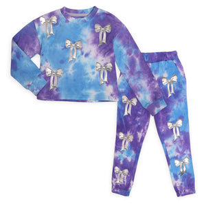 MIA New York Bow Sweatshirt & Sweatpants Set ~ Purple/Blue Tie Dye