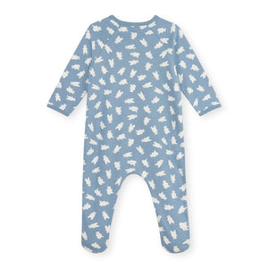 Petit Bateau Side Snap Bear Print Brushed Fleece Footie ~ Blue/White