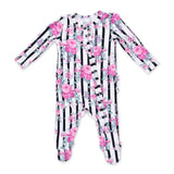 Angel Dear 2 Way Zipper Ruffle Back Footie ~ Cabbage Rose Stripe
