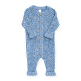 Tun Tun Knit Button Romper ~ Federal Blue Marle