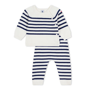 Petit Bateau Knit Striped Sweater & Pants Set ~ White/Navy