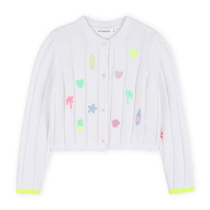 Billieblush Girls Embroidered Cardigan 7-12 ~ White