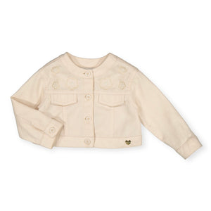 Mayoral Baby Girl Twill Jacket w/ Flower Detail ~ Almond