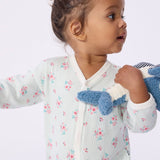 Petit Bateau Front Snap Striped Floral Print Footie ~ Multi