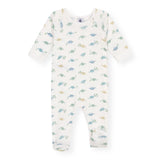 Petit Bateau Side Zip Dinosaur Print Footie ~ White Multi