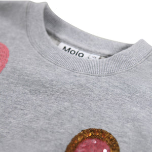 Molo Miki Sweatshirt w/ Sequin Hearts 7-12 ~ Grey Melange