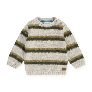 Babyface Baby Boy Striped Knit Sweater ~ Bone/Army