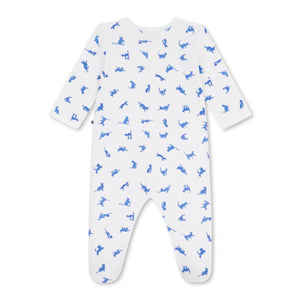 Petit Bateau Front Snap Cats Print Footie ~ White/Blue