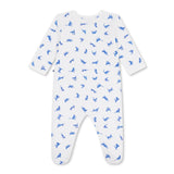 Petit Bateau Front Snap Cats Print Footie ~ White/Blue