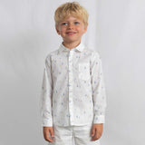 Mayoral Boys Sailboat Print l/s Linen Shirt ~ Off-White/Blue
