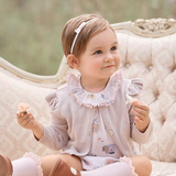 Elegant Baby Embroidered Flutter Sleeve Knit Cardigan ~ Garden Picnic/Taupe