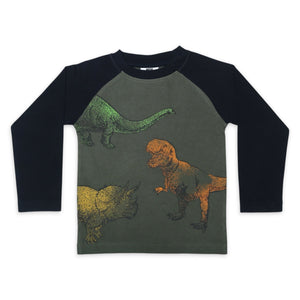Mish Spray Paint Dinos l/s Raglan Tee ~ Olive/Navy