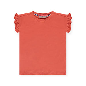 Babyface Girls Flutter Sleeve Top & Printed Woven Skirt Set ~ Grapefruit/Off-White