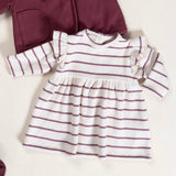 Play Up Baby Striped Jersey Ruffle Dress ~ Natural/Dark Rose