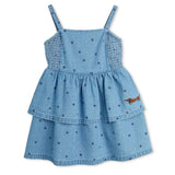 Mini Rodini Sleeveless Tiered Denim Polka Dot Dress ~ Blue