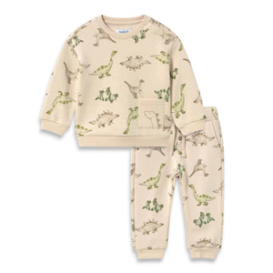 Mayoral Baby Boy Dinos Print Sweatshirt & Sweatpants Set ~ Light Taupe
