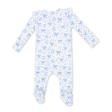Angel Dear 2 Way Zipper Ribbed Frill Sleeve Footie ~ Blue Bows & Flowers