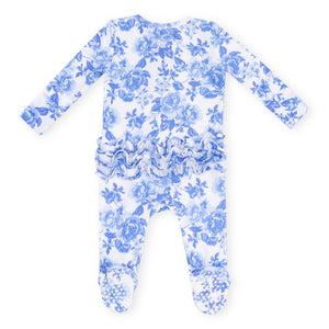 Angel Dear 2 Way Zipper Ruffle Back Footie ~ Roses in Blue