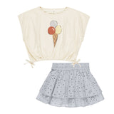 Rylee + Cru Girls Gelato Cinched Tee & Eyelet Skirt Set ~ Natural/Light Blue