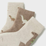 Mayoral Baby Boy Dinos Socks 3 Pack ~ Heathered Truffle