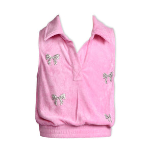 Baby Sara Sleeveless Sparkle Bow Top w/ Collar & Drop Waist Pleated Skirt Set ~ Pink