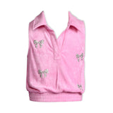 Baby Sara Sleeveless Sparkle Bow Top w/ Collar & Drop Waist Pleated Skirt Set ~ Pink