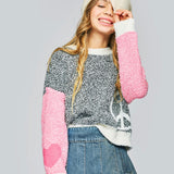 Hannah Banana Peace Sign Knit Sweater 7-12 ~ Grey/Pink