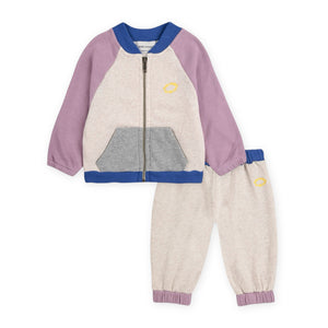 Bobo Choses Baby Tic Tac Toe Color Block Zip Sweatshirt & Joggers Set ~ Off-White/Lavender