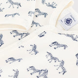Petit Bateau Velour Front Snap Zebra Print Footie ~ White/Blue