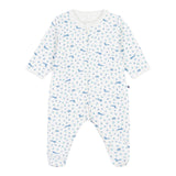 Petit Bateau Front Zip Fox Print Footie ~ White/Blue