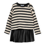 Mayoral Girls Striped 2fer Dress ~ Natural/Black