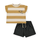 Babyclic T-Shirt & Drawstring Shorts Set ~ Mustard Stripe/Anthracite