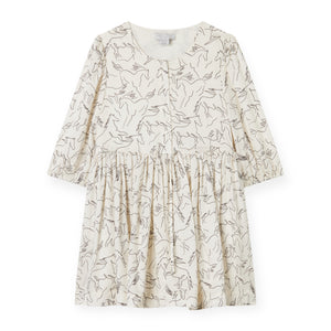 Stella McCartney Girls l/s Horse Sketch Tencel Dress ~ White/Grey