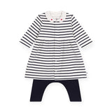 Petit Bateau Heart Collar Striped l/s Dress & Leggings Set ~ White/Navy