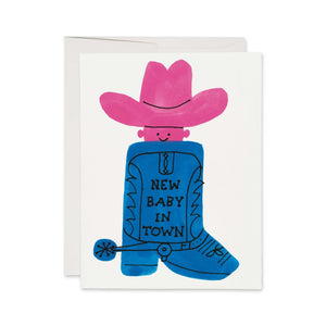 Red Cap Cards Cowboy Boot Baby Card