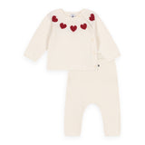 Petit Bateau Knit Heart Sweater & Pants Set ~ Cream/Red