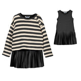 Mayoral Girls Striped 2fer Dress ~ Natural/Black