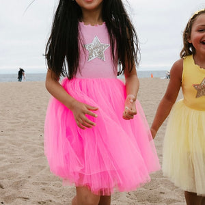 Petite Hailey Star Sleeveless Tutu Dress ~ Hot Pink