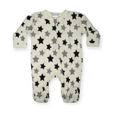 Little Mish Stars Ribbed Zip Footie ~ Sand/Black Multi