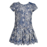 Hannah Banana Butterfly Embroidered Chambray Dress ~ Blue Multi