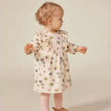 Petit Bateau l/s Floral Dress w/ Ruffles ~ Cream Multi