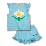 Bobo Choses Girls Pixel Daisy Ruffled Top & Shorts Set ~ Light Blue