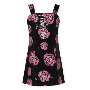 Hannah Banana Roses Sequin A-Line Dress ~ Black Multi