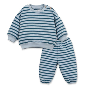 Play Up Baby Striped Sweatshirt & Sweatpants Set ~ Blue/Teal