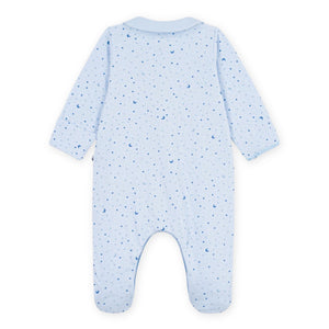 Petit Bateau Front Snap Moon & Star Print Footie w/ Collar ~ Blue