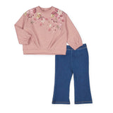 Mayoral Baby Girl Sweatshirt & Flared Jeggings Set ~ Blush/Medium Wash